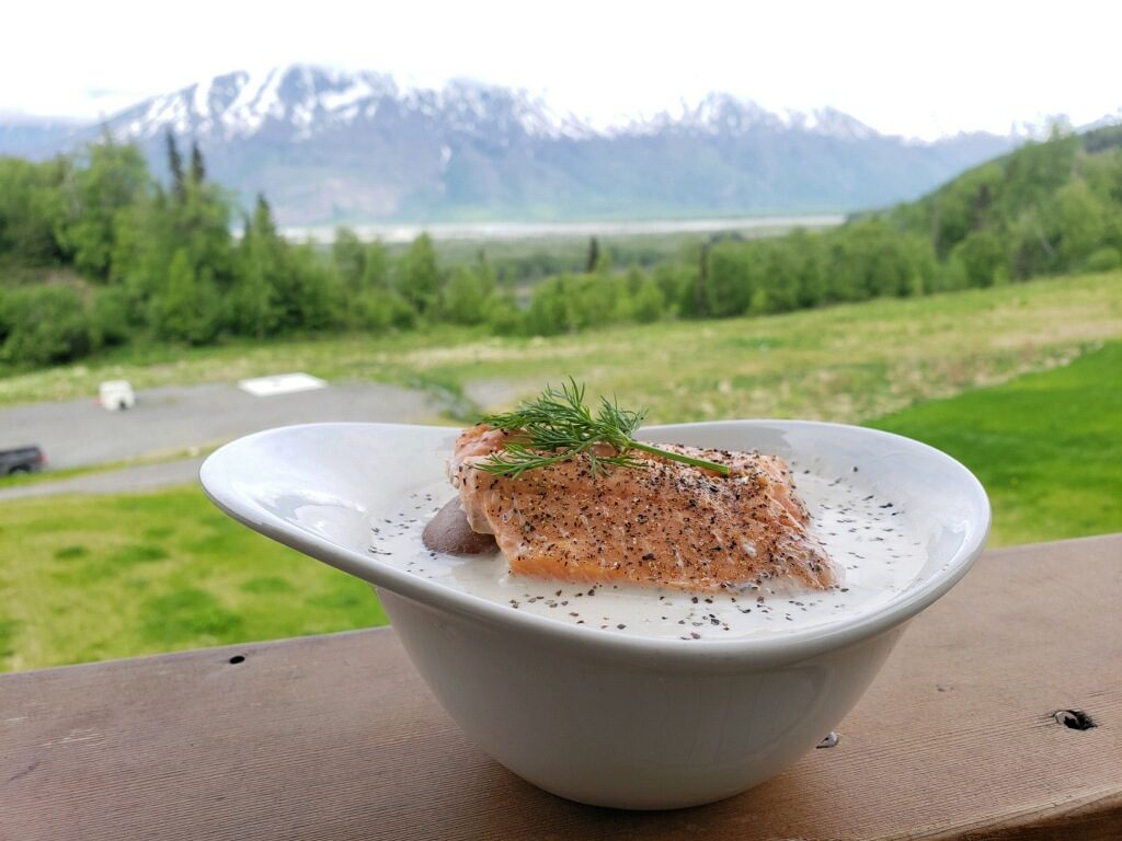 Lohikeitto (Lo-He-Kay-Toh) Soup  served at Knik River Lodge 